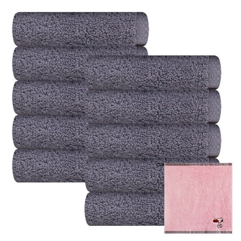 송월타월 블랙라벨 타올 180g 40수 코마사 10p + 송월 캐릭터 고리수건 랜덤발송, 진회색, 1세트