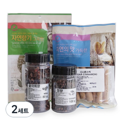 자연공방선율 뱅쇼 만들기 재료 팔각회향 80g + 정향 100g + 시나몬스틱 20개 + 월계수잎 10g 세트, 2세트