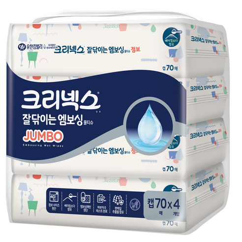 크리넥스 잘닦이는 엠보싱 점보 물티슈
