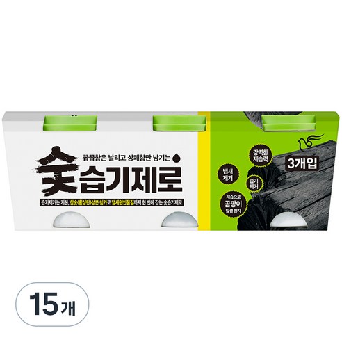 피죤 숯 습기제로 3p, 300g, 15개