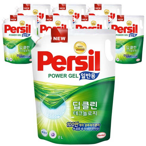 퍼실 파워젤 딥클린 테크놀로지 일반용 액상세제 리필, 2L, 8개