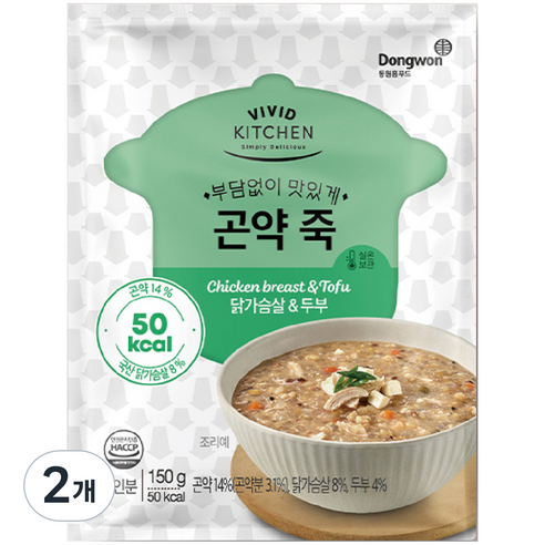비비드키친 곤약죽 닭가슴살 & 두부, 150g, 2개