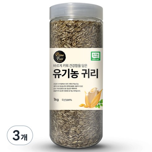 Prime Field 국산 유기농 귀리, 1kg, 3개