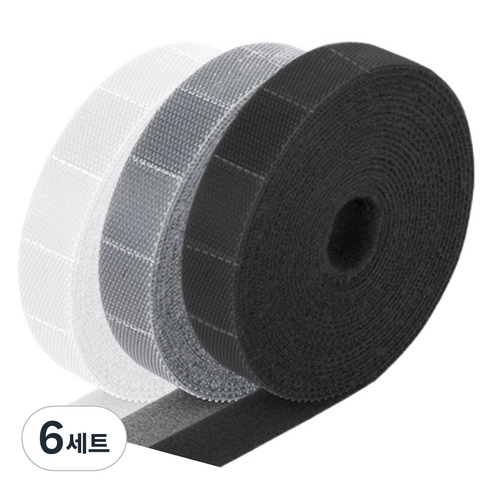 쿠말 뜯어 쓰는 전선정리 찍찍이 케이블 타이 3종 세트, 블랙, 그레이, 화이트, 6세트