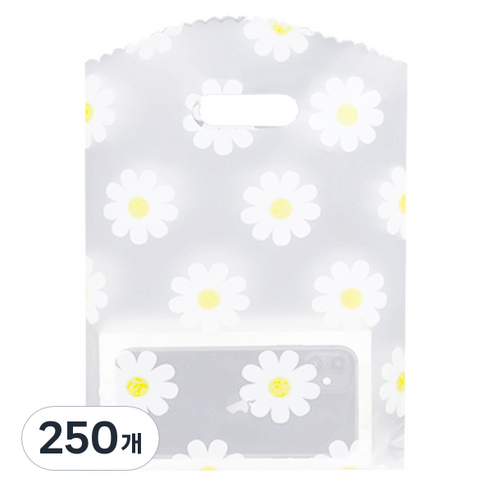 마켓감성 손잡이 팬시 비닐백, 흰꽃, 250개