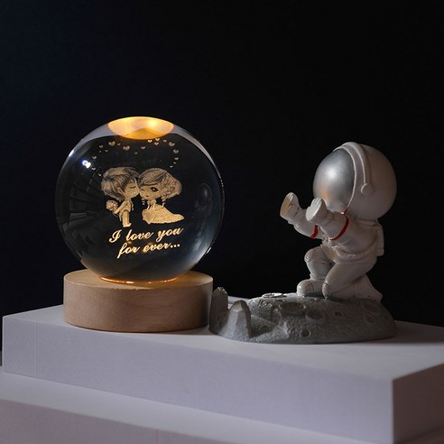 LED 수정구슬 무드등 원형볼 8cm + 핸드폰 거치대 세트, 스윗커플