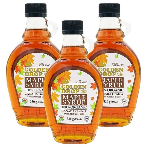 골든드롭 100% 유기농 메이플 시럽 캐나다 A등릅 다크로부스트, 250ml, 3개