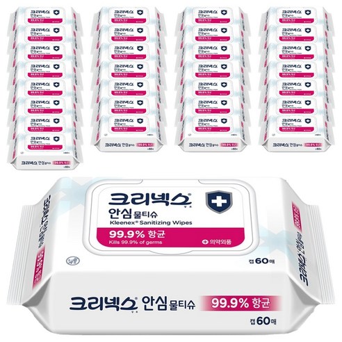 크리넥스 안심 물티슈 캡형, 60매, 60개