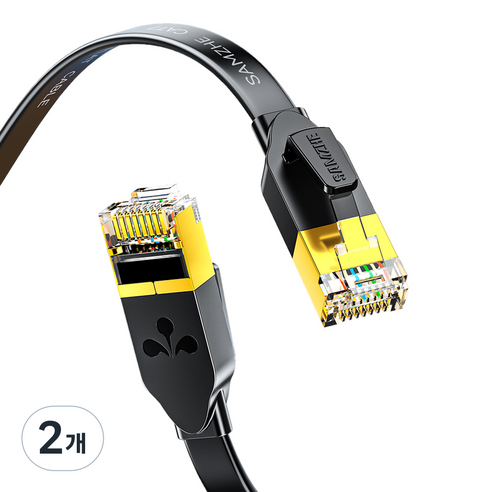 삼지 칼국수형 CAT7 10Gbps 초고속 기가 랜케이블, 블랙, 2개, 2m