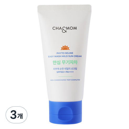 차앤맘 유아용 피토세린 이지워시 마일드 선크림 SPF50+ PA PA++++, 3개, 60ml