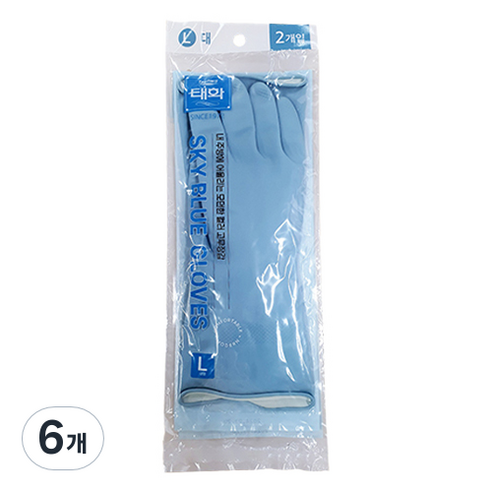 태화 컬러 고무장갑 2p, 스카이블루, 대(L), 6개