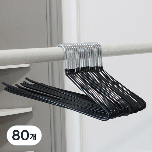 가쯔 PVC 논슬립 철제 바지걸이, 블랙, 80개