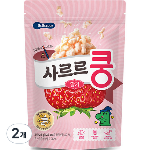 베베쿡 유아용 사르르쿵 과자, 딸기맛, 23g, 2개