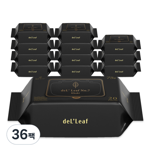 델리프 도톰 엠보싱 저자극 넘버 세븐 카키 물티슈 리필형 휴대, 20매, 36개