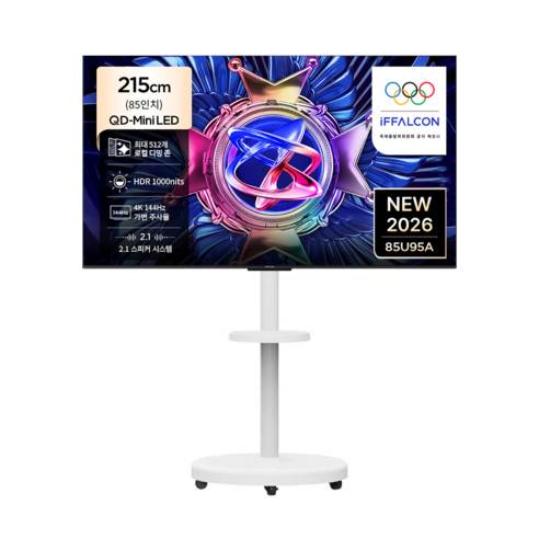 TCL 아이팔콘 4K QD Mini LED TV + 대형 무빙 스탠드 매트 화이트 세트, 85U95A(TV), MSD58W(스탠드), 방문설치, 이동형 스탠드, 215cm(85인치)