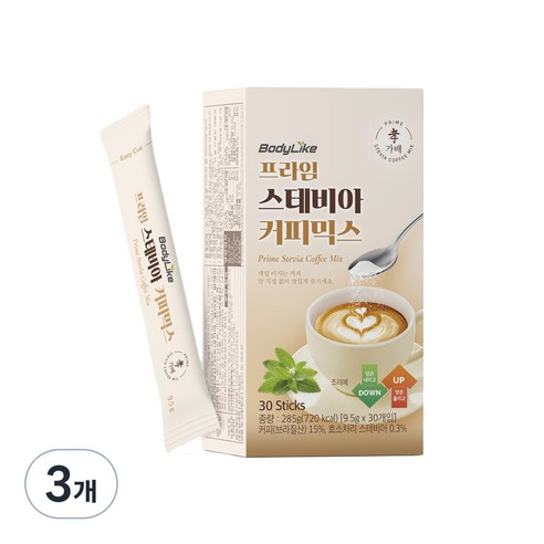 바디라이크 프라임 스테비아 커피믹스, 9.5g, 30개입, 3개