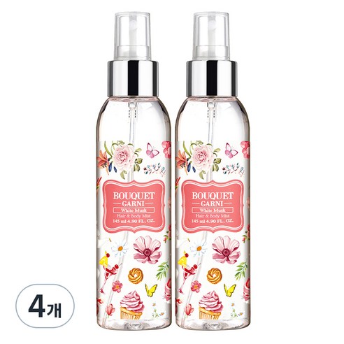 부케가르니 프래그런스드 헤어 앤 바디미스트 화이트머스크, 145ml, 4개