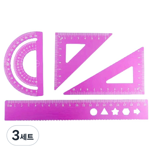디엔오 스테인레스 삼각자 + 각도기 + 자 세트, 퍼플, 3세트