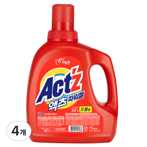 액츠 파워젤 드럼용 액상세제 본품, 3L, 4개