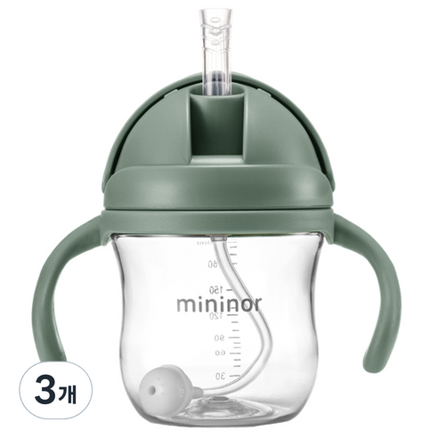 미니노어 트라이탄 빨대쥬스컵 빨대컵 220ml, 그린, 3개