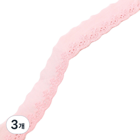 아이엔피 파인코튼 리본 면 자수 레이스 2.7 x 270 cm, 라이트핑크, 3개