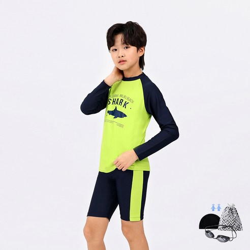 아쿠아티카 아동 래쉬가드 상하의 AQA314 + 선수용수경 + 수모 + 귀마개 + 비닐백세트