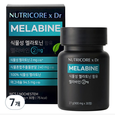 뉴트리코어 x Dr 식물성 멜라토닌 함유 멜라바인 27g, 30정, 7개