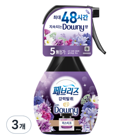페브리즈 섬유탈취제 강력탈취 미스티크 본품, 370ml, 3개