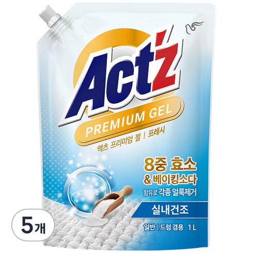 액츠 프리미엄젤 세탁세제 프레쉬 리필, 1L, 5개