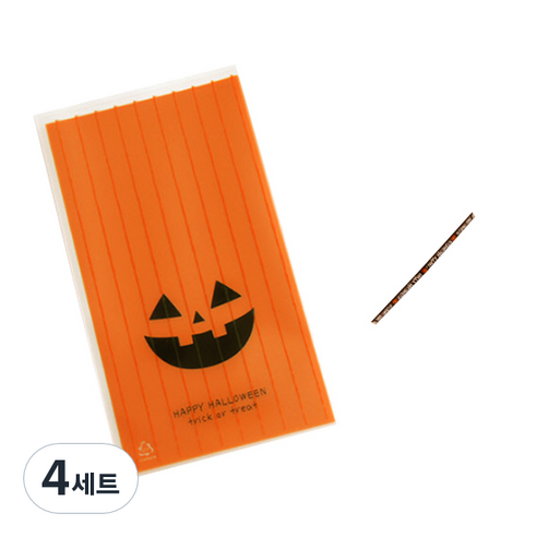 봄91 할로윈 비접착 쿠키봉투소 100p + 할로윈 막대타이 100p, 혼합 색상, 4세트