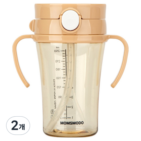 맘스모도 세척편한 유아 PPSU 원터치 빨대컵 250ml, 시그니처 베이지, 2개