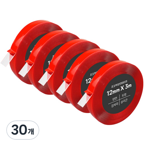 다다 초강력 양면테이프 12mm x 3m, 투명, 30개