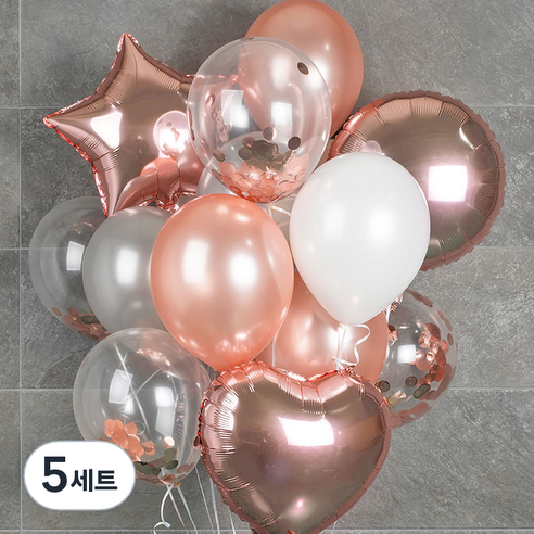 파티팡 천장풍선세트 풍선 랜덤 발송 20p + 은박풍선 3p + 양면테이프 + 컬링리본, 로즈골드 은박 하트&별&라운드, 5세트