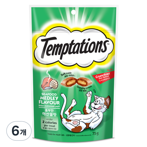 템테이션 고양이 풍부한 해산물맛 스낵, 75g, 6개