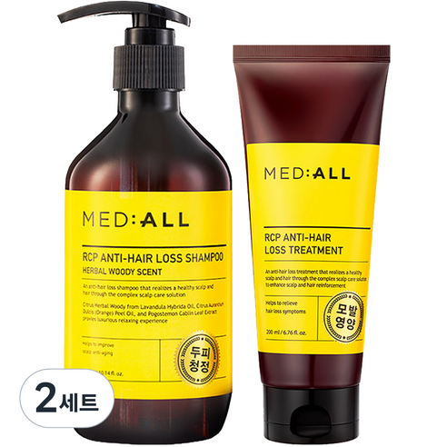 메디올 알시피 안티로스 탈모완화 우디향 샴푸 300ml + 트리트먼트 200ml 세트, 2세트