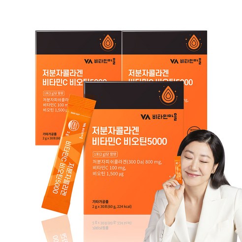 비타민마을 저분자콜라겐 비타민C 비오틴5000 30p, 60g, 3개