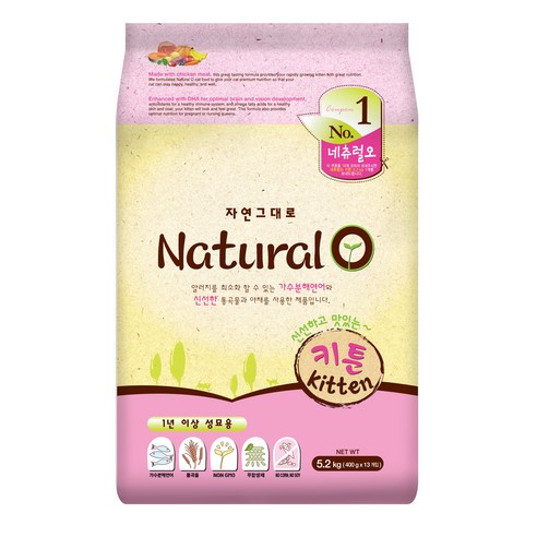 네츄럴오 쌀과 연어 키튼, 곡물, 5.2kg, 1개