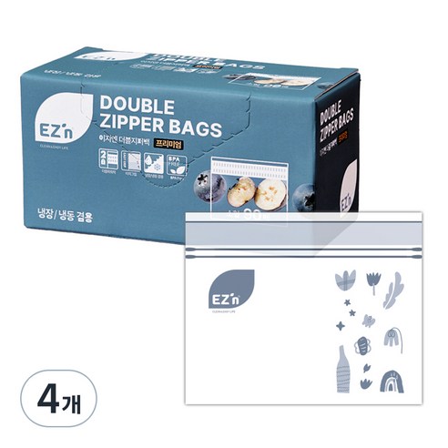 EZn이지엔 프리미엄 더블지퍼백 냉장 냉동 겸용, 소(S), 90개입, 4개