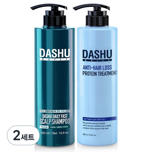다슈 데일리 패스트 탈모증상 완화샴푸 500ml + 안티헤어로스 단백질 트리트먼트 500ml, 2세트