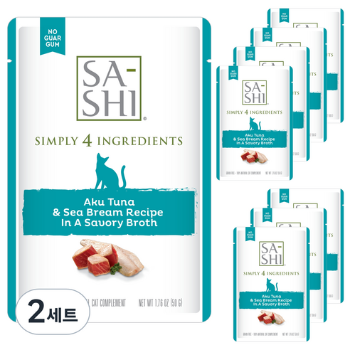 로우즈 사시 참치 도미 고양이 주식파우치 8p, 2세트, 생선, 50g