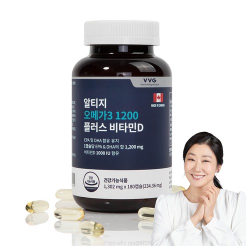 비타민마을 캐나다직수입 초임계 알티지 오메가3 1200 플러스 비타민D 6개월분, 180정, 1박스