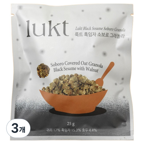 LUKT 흑임자 소보로 그래놀라, 25g, 3개