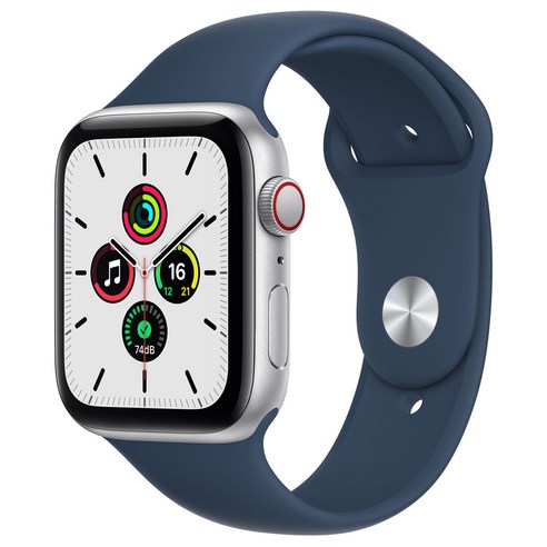 Apple 애플워치 SE, 44mm, GPS+Cellular, 알루미늄, 실버 / 어비스 블루 스포츠 밴드
