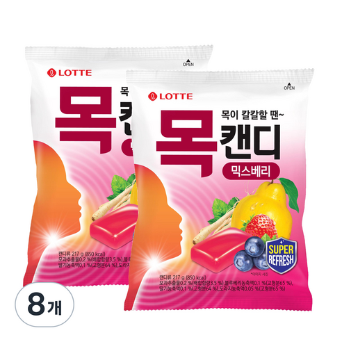 롯데제과 목캔디 믹스베리, 8개, 217g