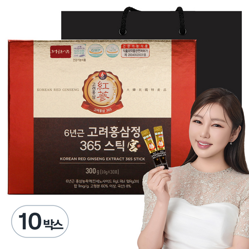 정원삼 6년근 고려홍삼정 365스틱 궁 30개입 + 쇼핑백, 300g, 10박스