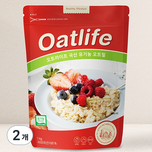 오트라이프 유기농 오트밀, 1kg, 2개