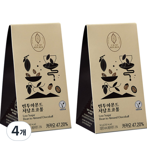 카카오리퍼블릭 빈투 아몬드초코볼 무설탕 비건 다크 초콜릿, 50g, 4개