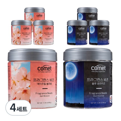 코멧 프라그란스비즈 차량용 방향제 180g x 2p, 블루 문라이즈 + 에이프릴 블라썸, 4세트