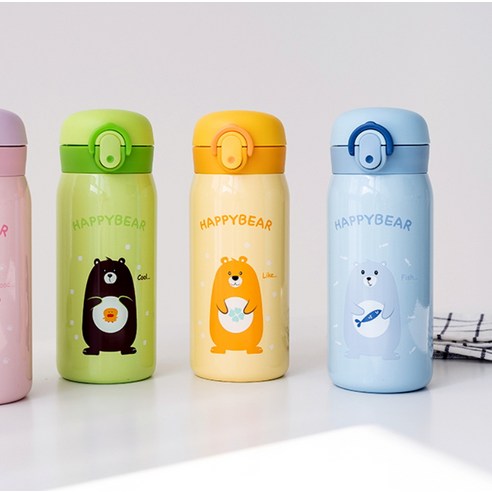 귀여운 디자인과 편리함으로 일상을 특별하게 만들어주는 해피베어 원터치 보온보냉병