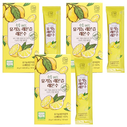 오늘보감 NFC착즙 100% 유기농 레몬즙 레몬수 14p, 280g, 3개